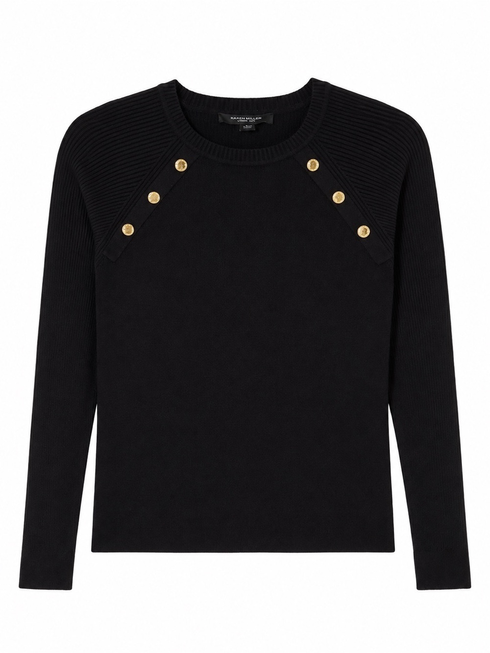 Marc New York Black Knit Long Sleeve Top with Gold Button Accent